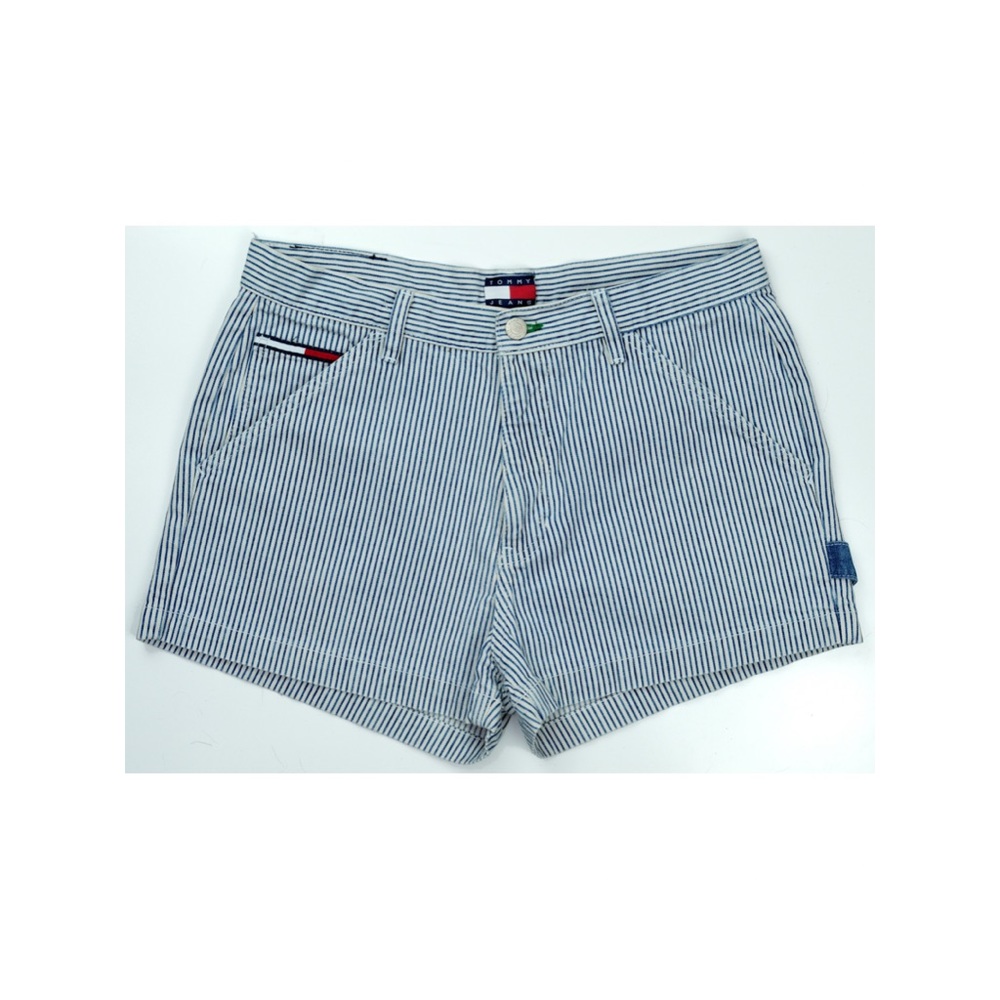 Tommy Hilfiger Women's VTG Blue & White Striped Denim Flag Short Shorts Sz. 11